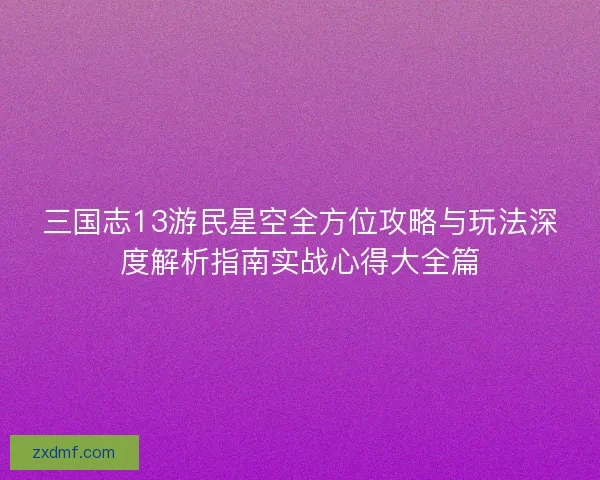 三国志13游民星空全方位攻略与玩法深度解析指南实战心得大全篇